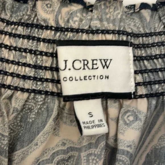 J. Crew Collection Smocked Cotton Poplin Dress Paisley Print Blue Size Small - Picture 5 of 9